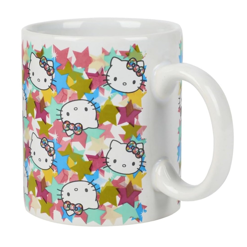 Bioworld Hello Kitty AOP Star Print 16 Oz White Ceramic Mug